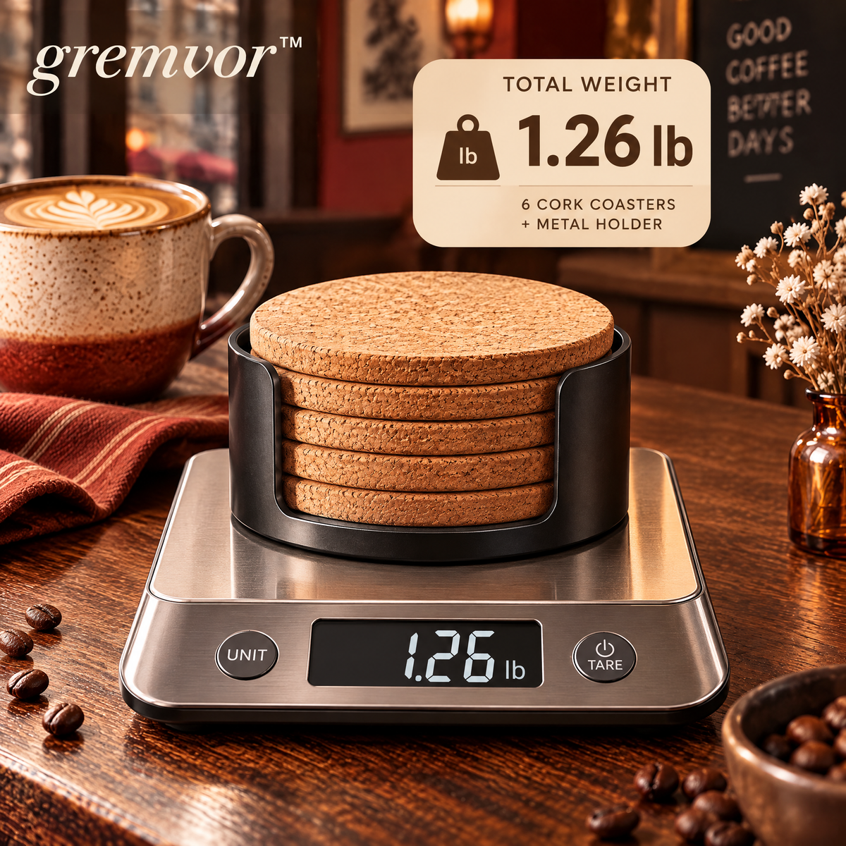 𝒈𝒓𝒆𝒎𝒗𝒐𝒓™ Round Cork Coffee Coaster Set