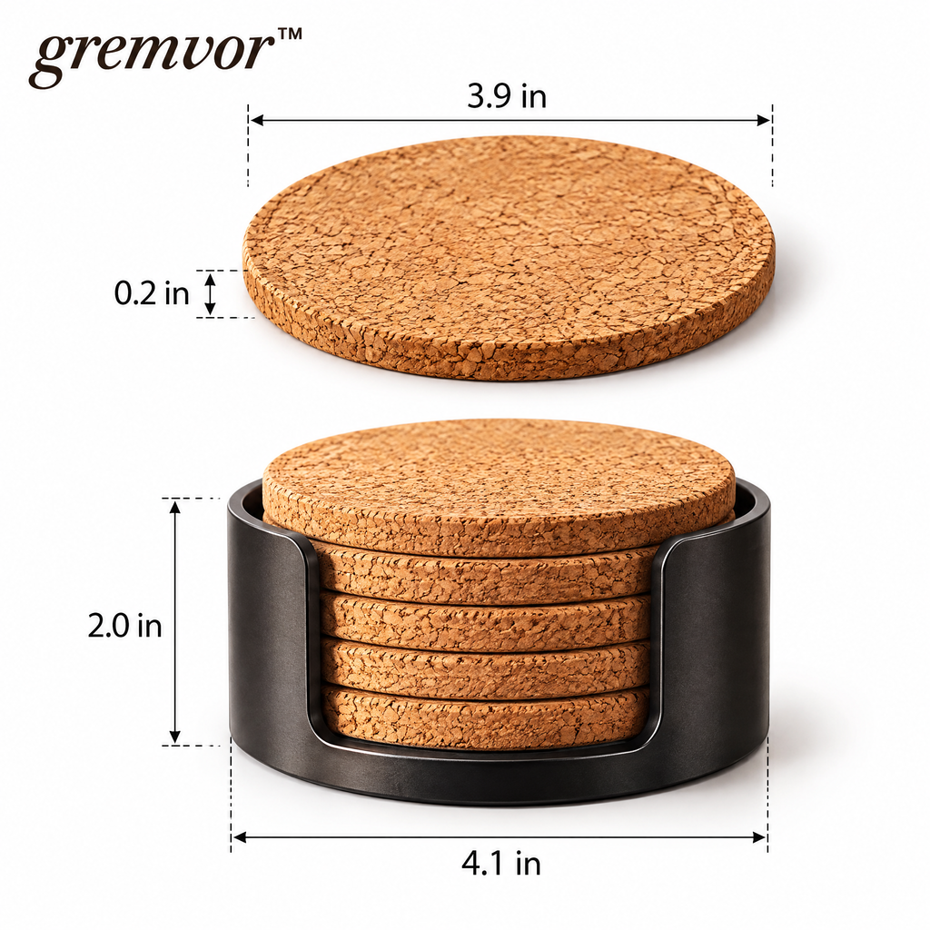 𝒈𝒓𝒆𝒎𝒗𝒐𝒓™ Round Cork Coffee Coaster Set
