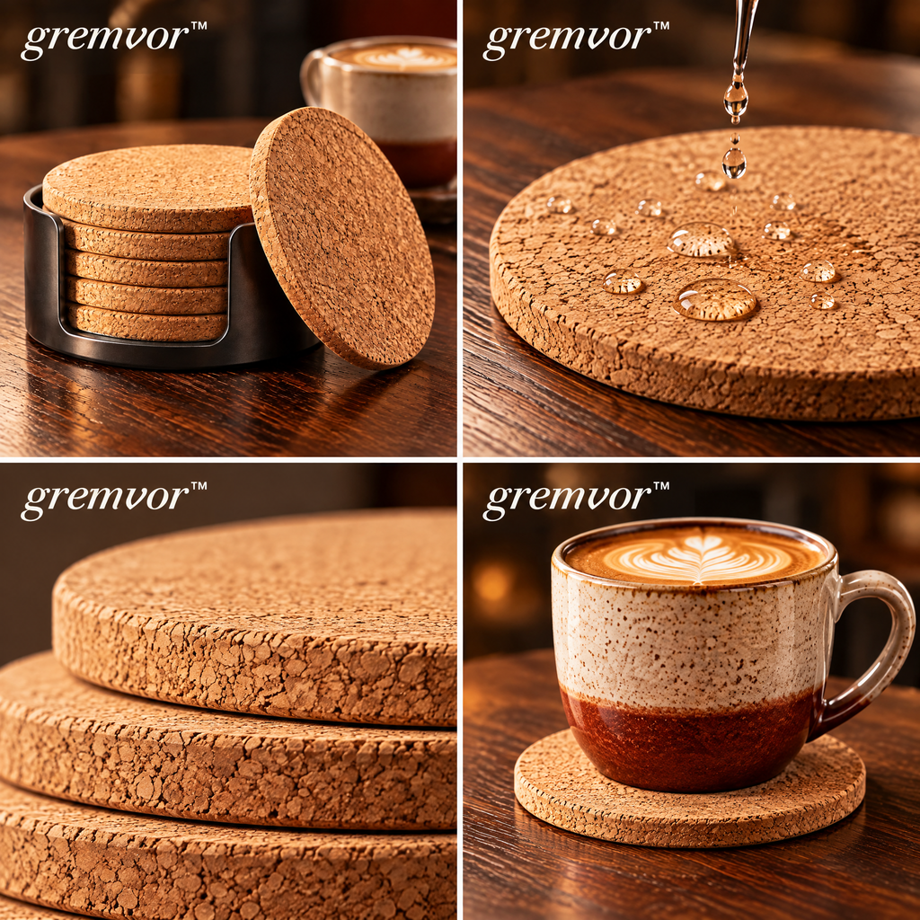 𝒈𝒓𝒆𝒎𝒗𝒐𝒓™ Round Cork Coffee Coaster Set