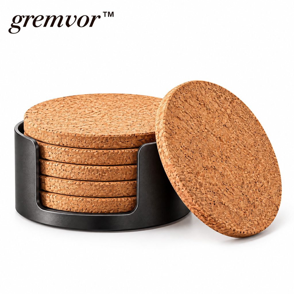 𝒈𝒓𝒆𝒎𝒗𝒐𝒓™ Round Cork Coffee Coaster Set