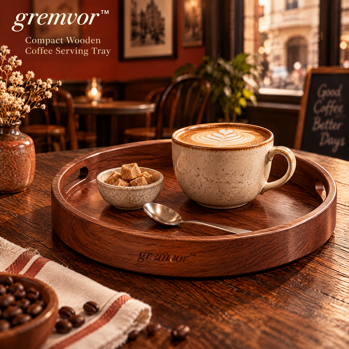 𝒈𝒓𝒆𝒎𝒗𝒐𝒓™ Compact Wooden Coffee Serving Tray